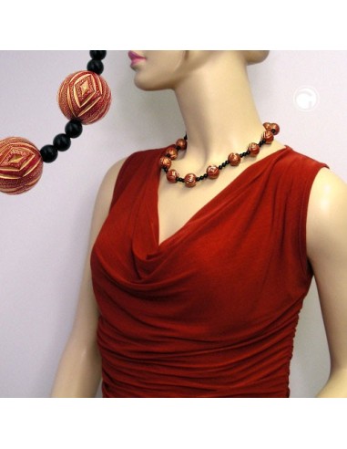 necklace designer beads red/gold-coloured black
