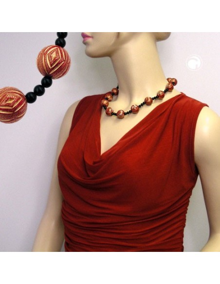 necklace designer beads red/gold-coloured black