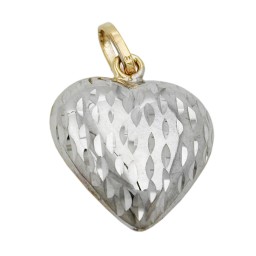 pendant14x13mm heart bicolor rhodium plated diamond cut 9k gold