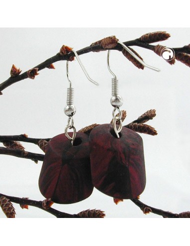 hook earrings slanted bead red metallic