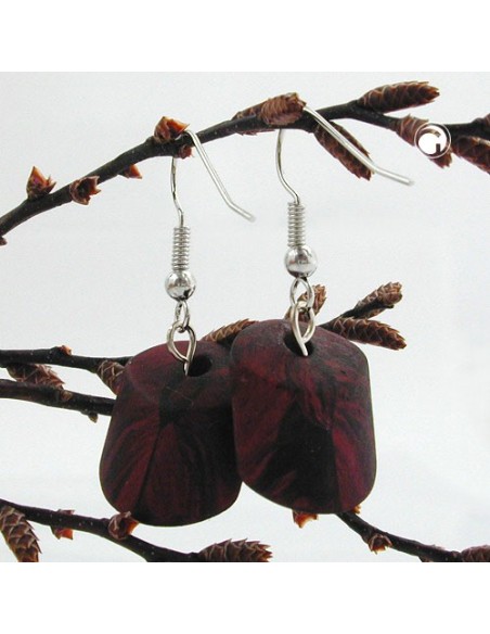 hook earrings slanted bead red metallic
