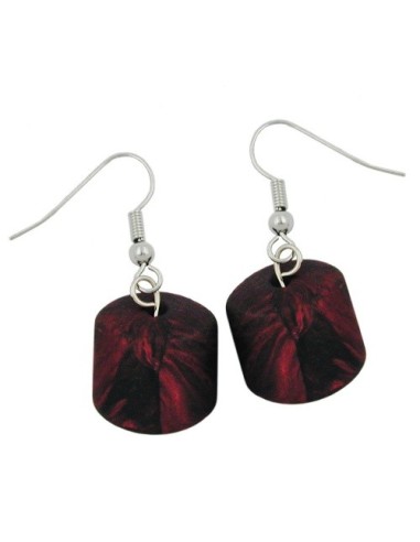 hook earrings slanted bead red metallic