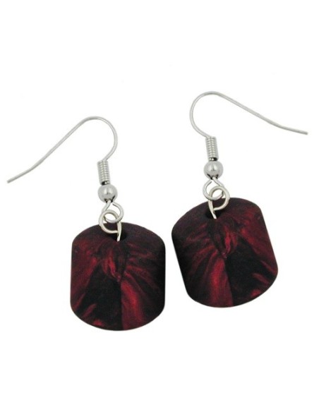 hook earrings slanted bead red metallic