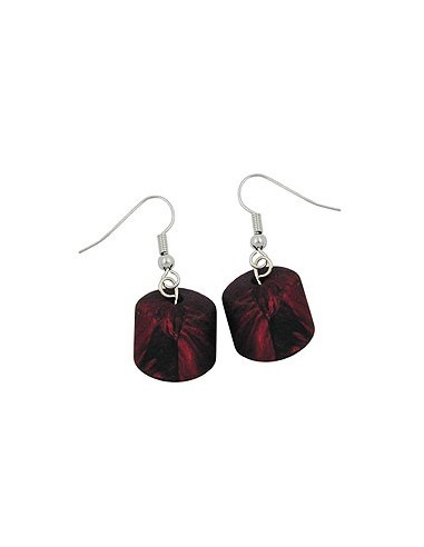 hook earrings slanted bead red metallic