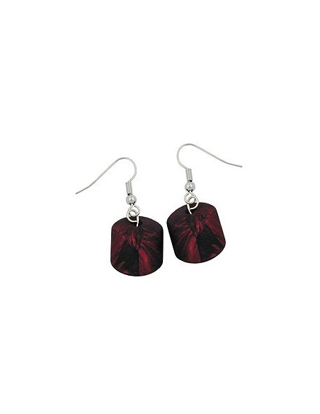 hook earrings slanted bead red metallic