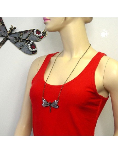 necklace dragonfly purple/grey/red gold coloured