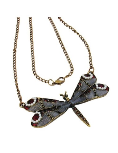 necklace dragonfly purple/grey/red gold coloured