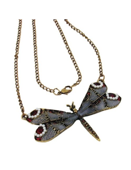 necklace dragonfly purple/grey/red gold coloured