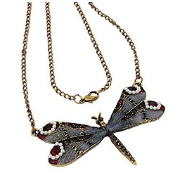 necklace dragonfly purple/grey/red gold coloured