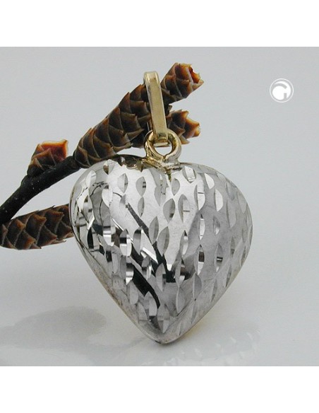 pendant14x13mm heart bicolor rhodium plated diamond cut 9k gold