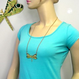 necklace dragonfly green gold coloured