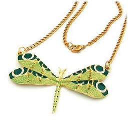 necklace dragonfly green gold coloured