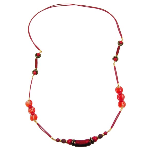 necklace beads red shiny 100cm