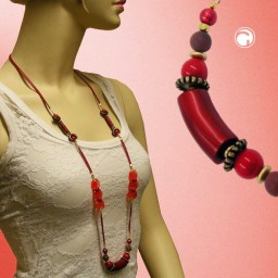 necklace beads red shiny 100cm