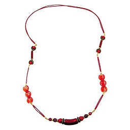 necklace beads red shiny 100cm