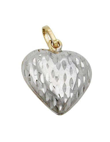 pendant14x13mm heart bicolor rhodium plated diamond cut 9k gold