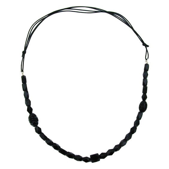 necklace black beads olive shape faceted