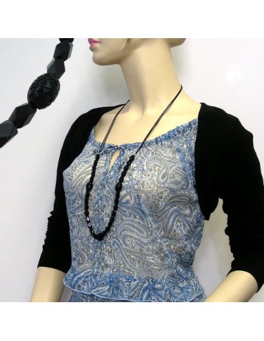 necklace black beads olive shape faceted