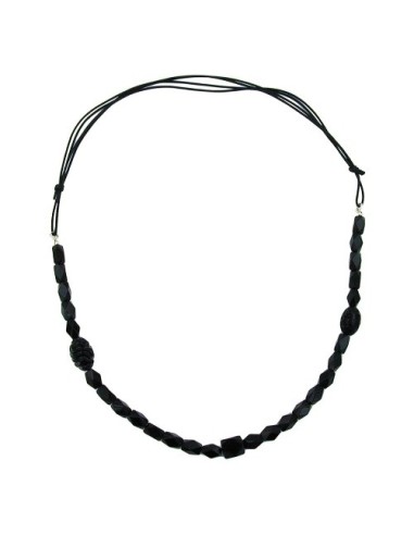 necklace black beads olive shape faceted