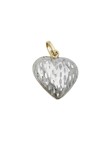 pendant14x13mm heart bicolor rhodium plated diamond cut 9k gold