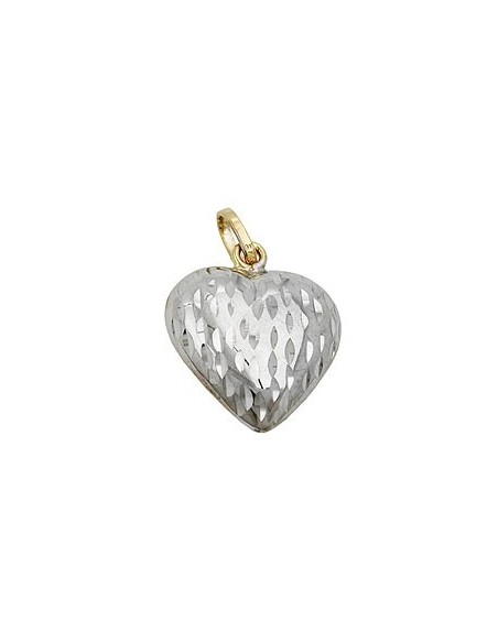 pendant14x13mm heart bicolor rhodium plated diamond cut 9k gold
