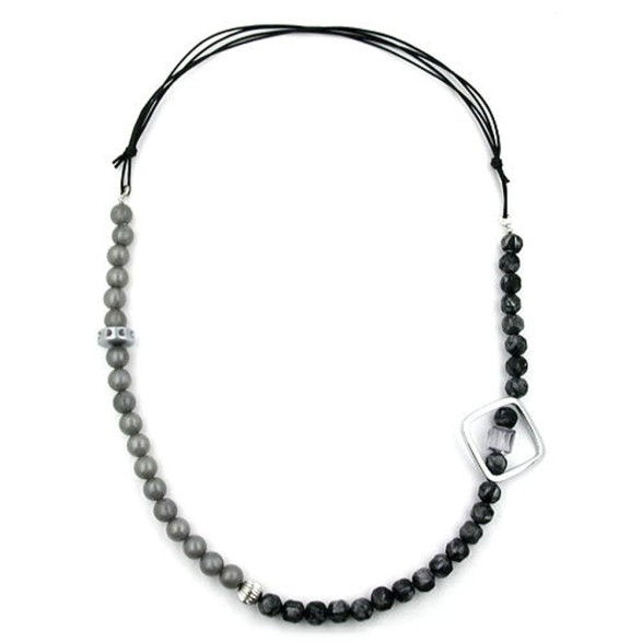 necklace open square beads grey chrome 95cm