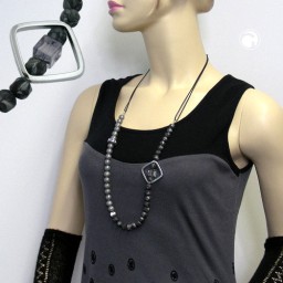 necklace open square beads grey chrome 95cm