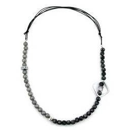 necklace open square beads grey chrome 95cm