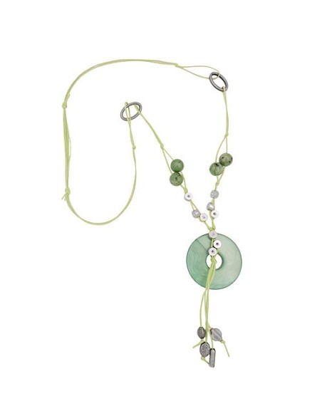 necklace silk-green round pendant