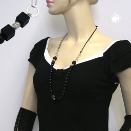 necklace black beads chromed rings & beads