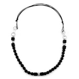 necklace black beads chromed rings & beads