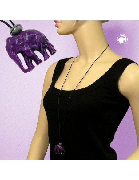 necklace elephant purple-marbled