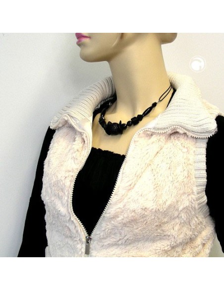 necklace different shaped black beads,