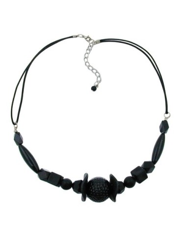 necklace different shaped black beads,