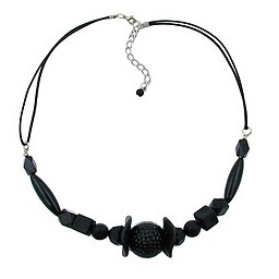 necklace different shaped black beads,