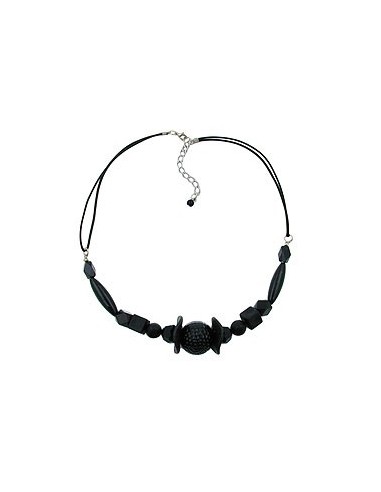 necklace different shaped black beads,