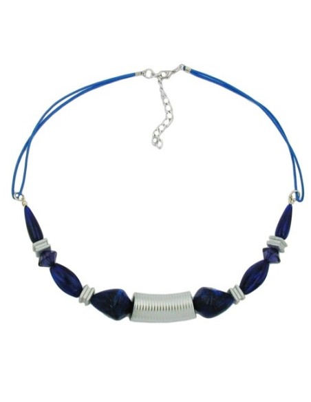 necklace grooved tube bead silver coloured & blue beads