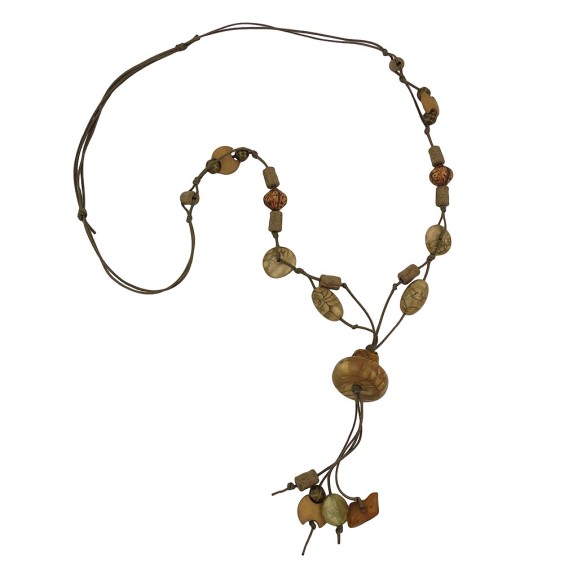 necklace beads silk-olive-green