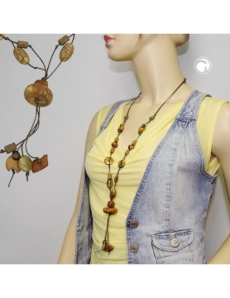 necklace beads silk-olive-green