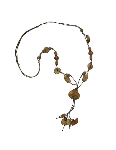 necklace beads silk-olive-green