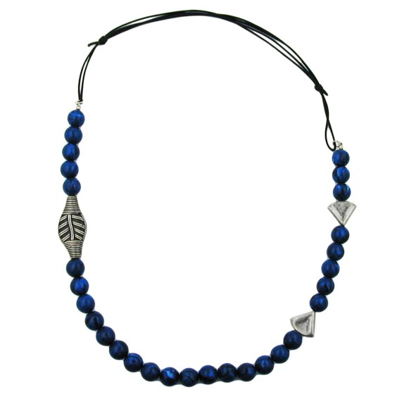 necklace blue beads long