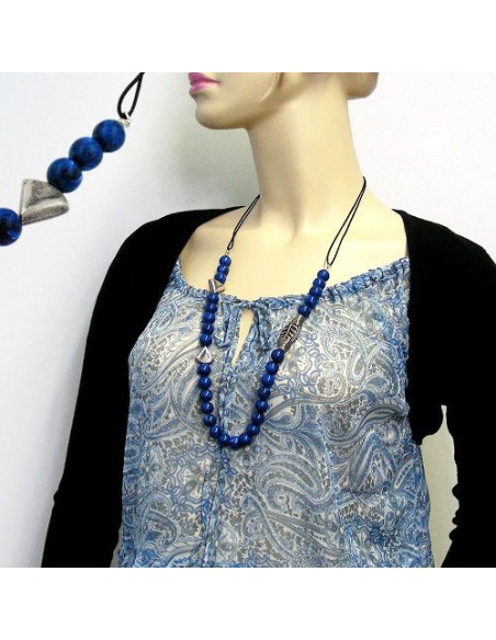 necklace blue beads long