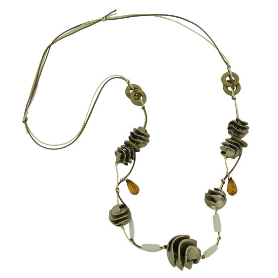 necklace olive-green spiral beads cord