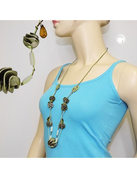 necklace olive-green spiral beads cord