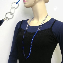 necklace blue beads chrome/ silver coloured rings