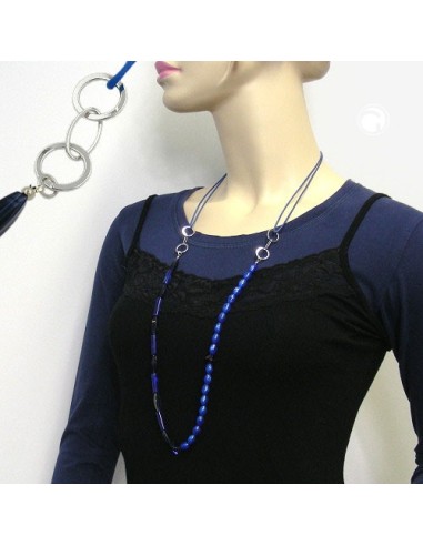 necklace blue beads chrome/ silver coloured rings