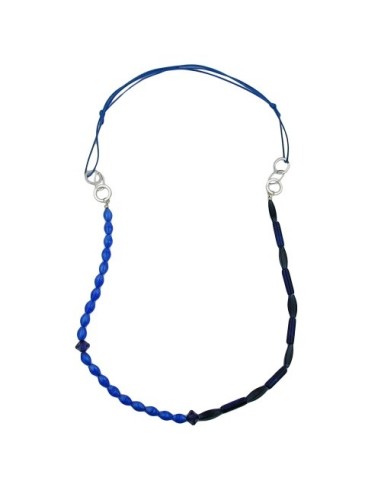 necklace blue beads chrome/ silver coloured rings