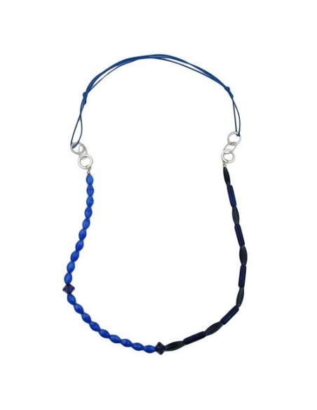 necklace blue beads chrome/ silver coloured rings