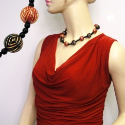 necklace designer beads red/black/gold-coloured