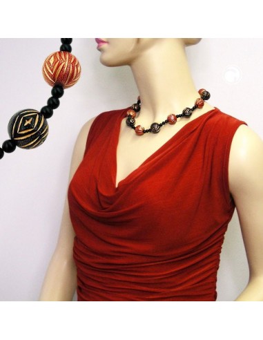 necklace designer beads red/black/gold-coloured